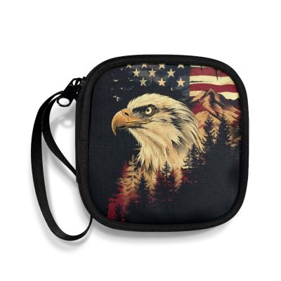 American Flag Eagle Square Earbud Case with Handle