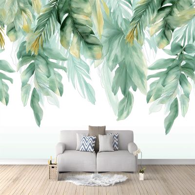 Watercolor Tropical Leaves Green Photo Wallpaper 300 x 210 cm, 3D Nonwoven Wall Mural