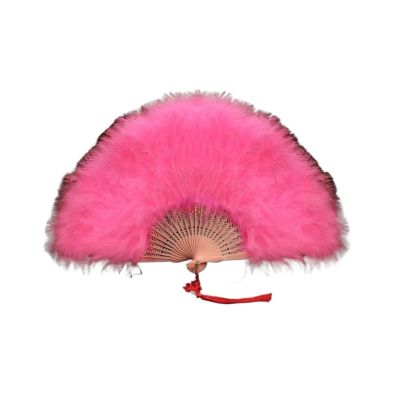 Folding Feather Fan, Vintage Flapper Hand Fan, Multicolor, Medium Pink