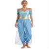 TiaoBug Women's Princess Costume Set with Sequined Crop Top, Wide-Leg Pants and Rhinestone Headband, Blue view 1