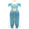 TiaoBug Women's Princess Costume Set with Sequined Crop Top, Wide-Leg Pants and Rhinestone Headband, Blue view 3