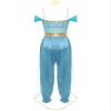 TiaoBug Women's Princess Costume Set with Sequined Crop Top, Wide-Leg Pants and Rhinestone Headband, Blue view 4