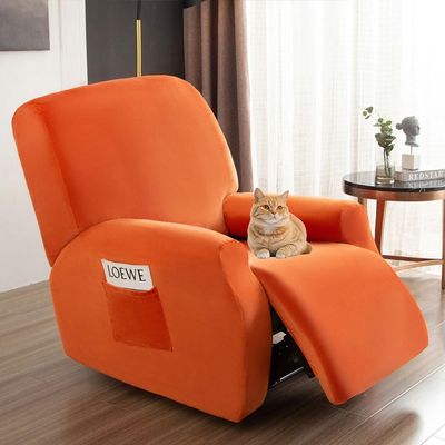 Chickwin Recliner Cover with Pockets, Stretch Velvet, Orange, 2 Seats