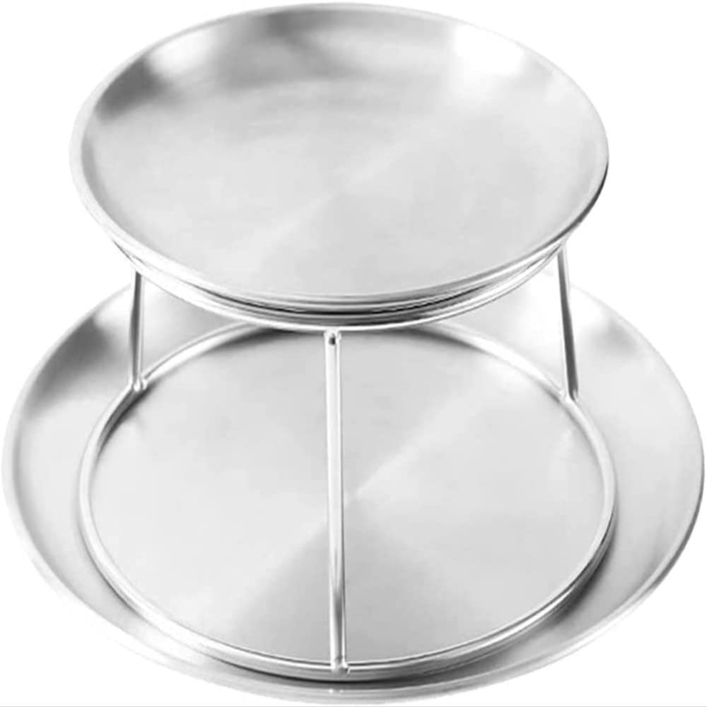 WHITEUQ Round Two-Tier Stainless Steel Serving Tray