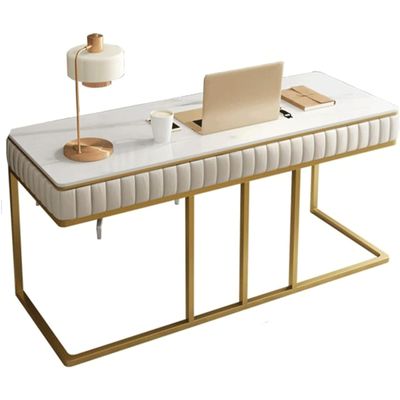 Standing Desk Marble Computer Table, Light-Luxury Desk with Solid Gold Legs