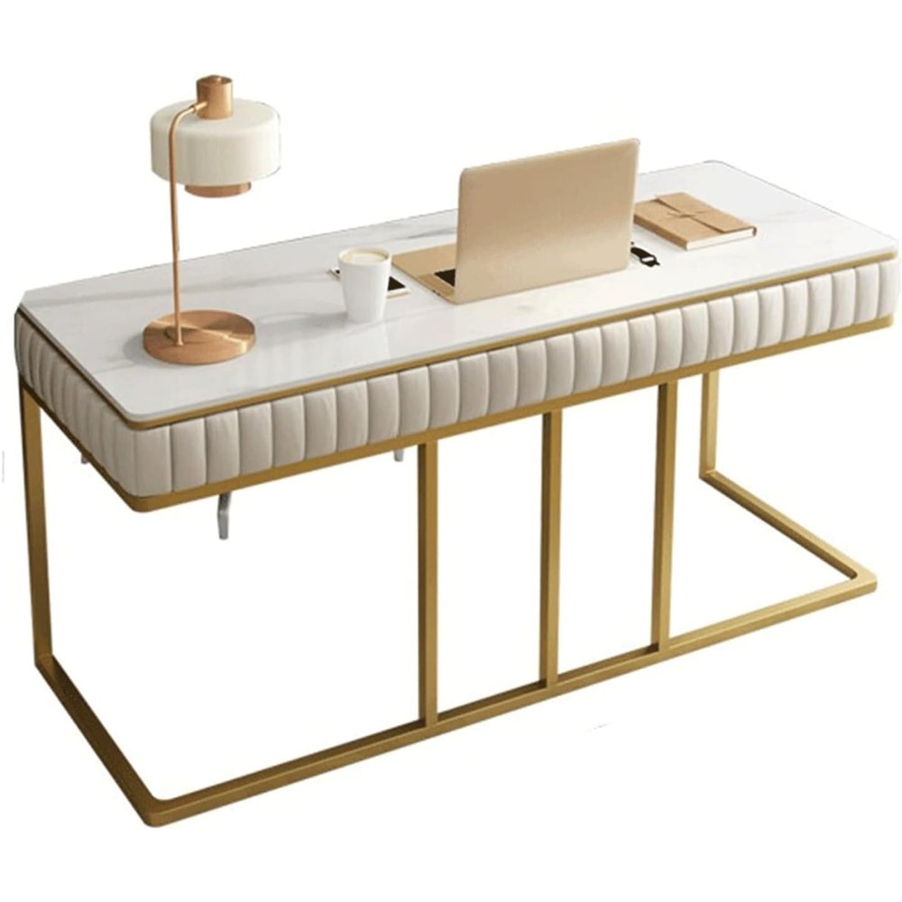 Standing Desk Marble Computer Table, Light-Luxury Desk with Solid Gold Legs