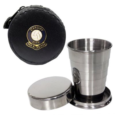 Knight Folding Drinking Cup with Leather Case, Cardiff City Football Club, 57 ml