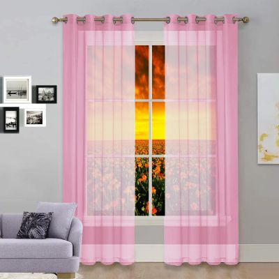 GAIFNAG Sheer Voile Curtain, Linen Look, 250 x 165 cm, Pink