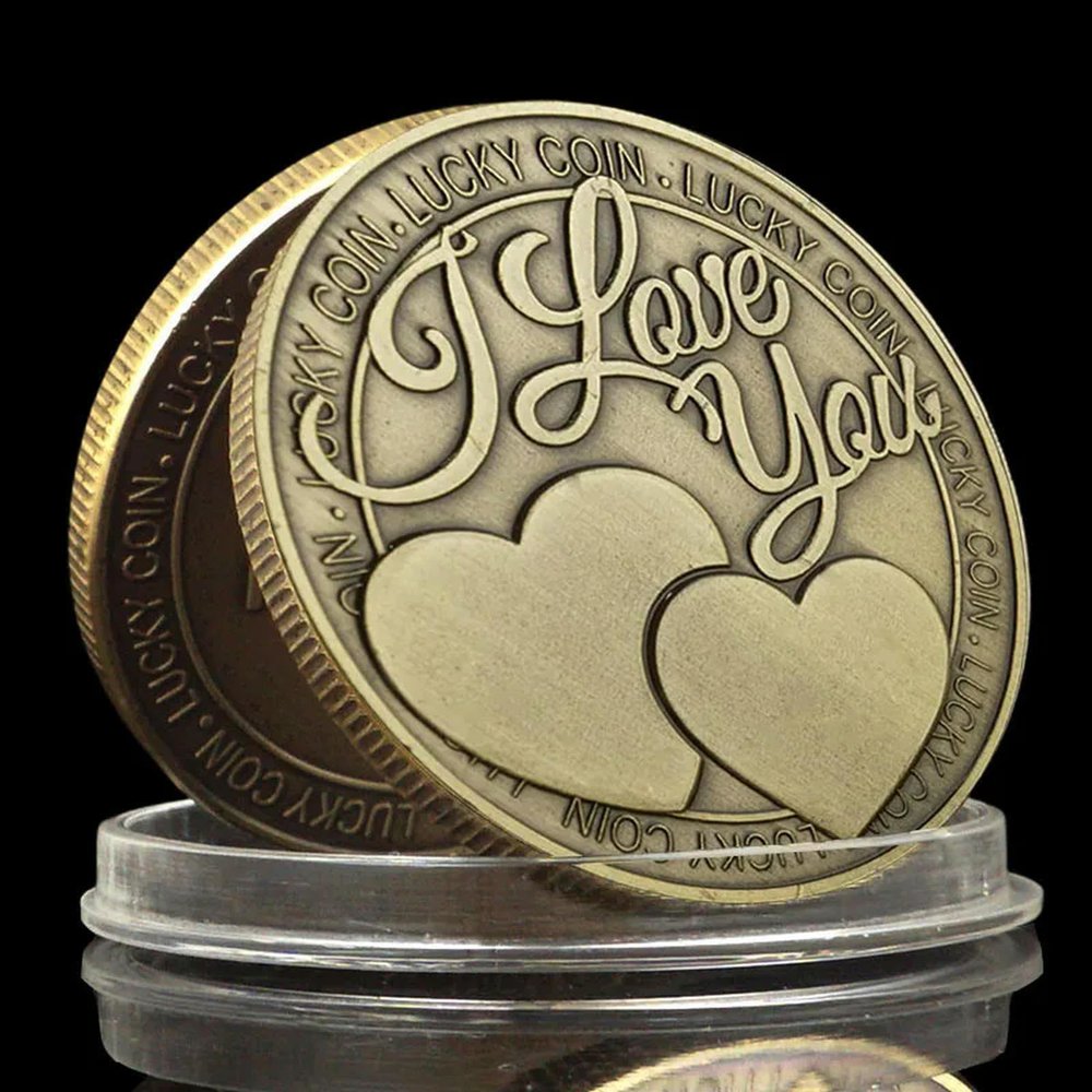 QYZXTH I Love You More Than I Can Say Four-Leaf Clover Love Coin, Antique Silver-Plated Bronze Souvenir