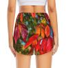 Women's Shorts, Red Leaves and Fruit Pattern, White/Opulent Garden, X-Large view 4