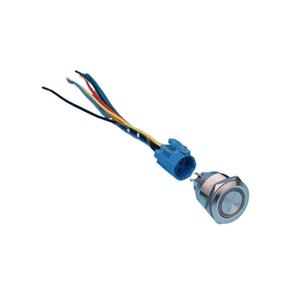 22mm RGB Tri-Color LED Ring-Illuminated 150mm Pre-Wired Harness Push Button Switch Set EKFBQBGW (Common Negative-01, 110V)