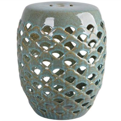 HBJJJ Decorative Ceramic Garden Stool with Glazed Fish-Scale Design, Army Green