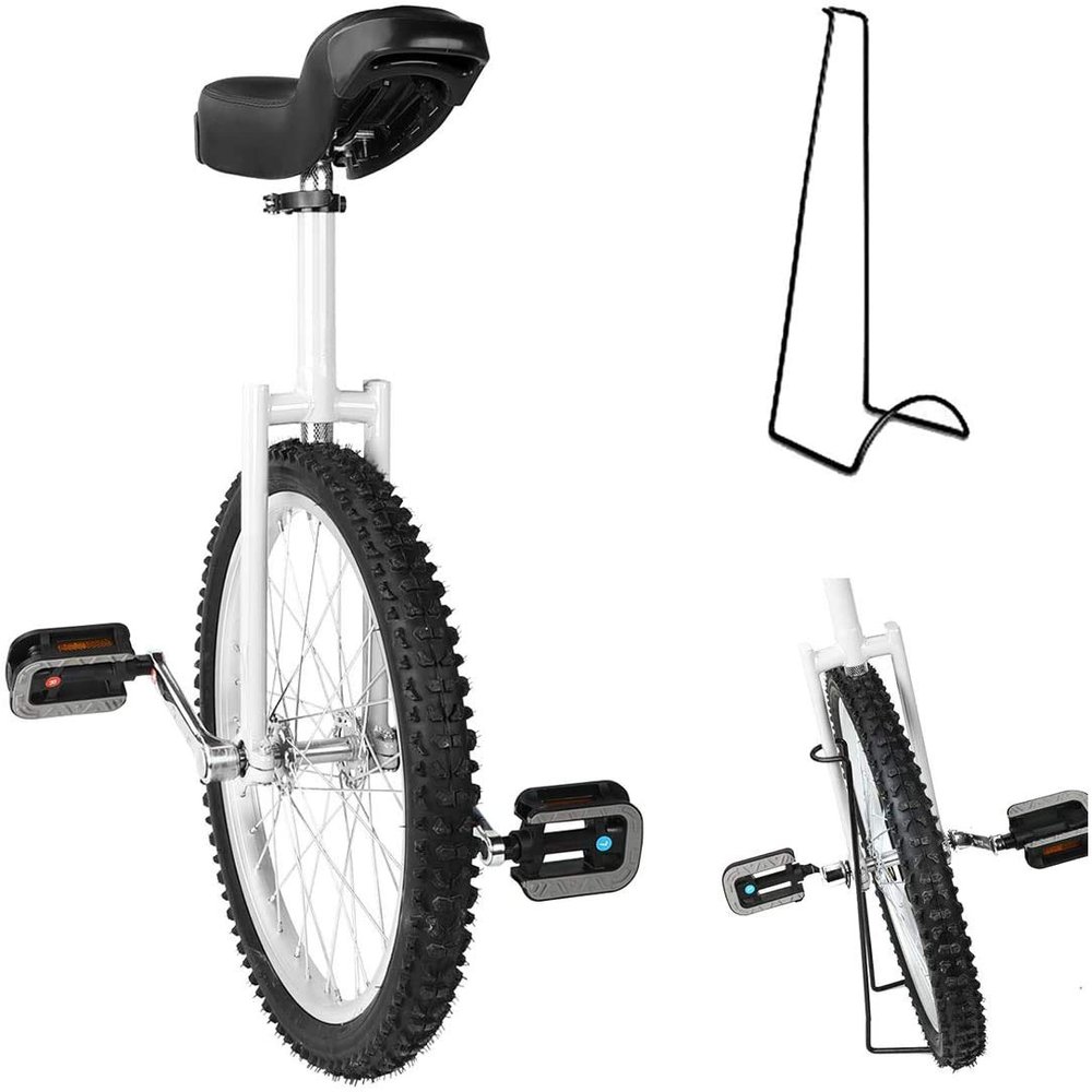 16/18/20/24-Inch Adjustable Trainer Unicycle, Non-Slip Mountain Tire, White, 24-Inch