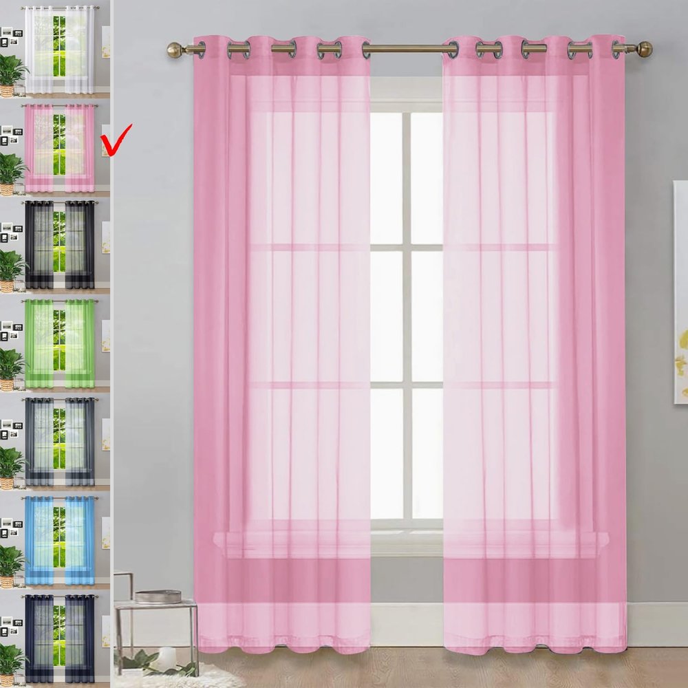 GAIFNAG Sheer Voile Curtain Panel with Grommets, 50 x 200 cm, Pink
