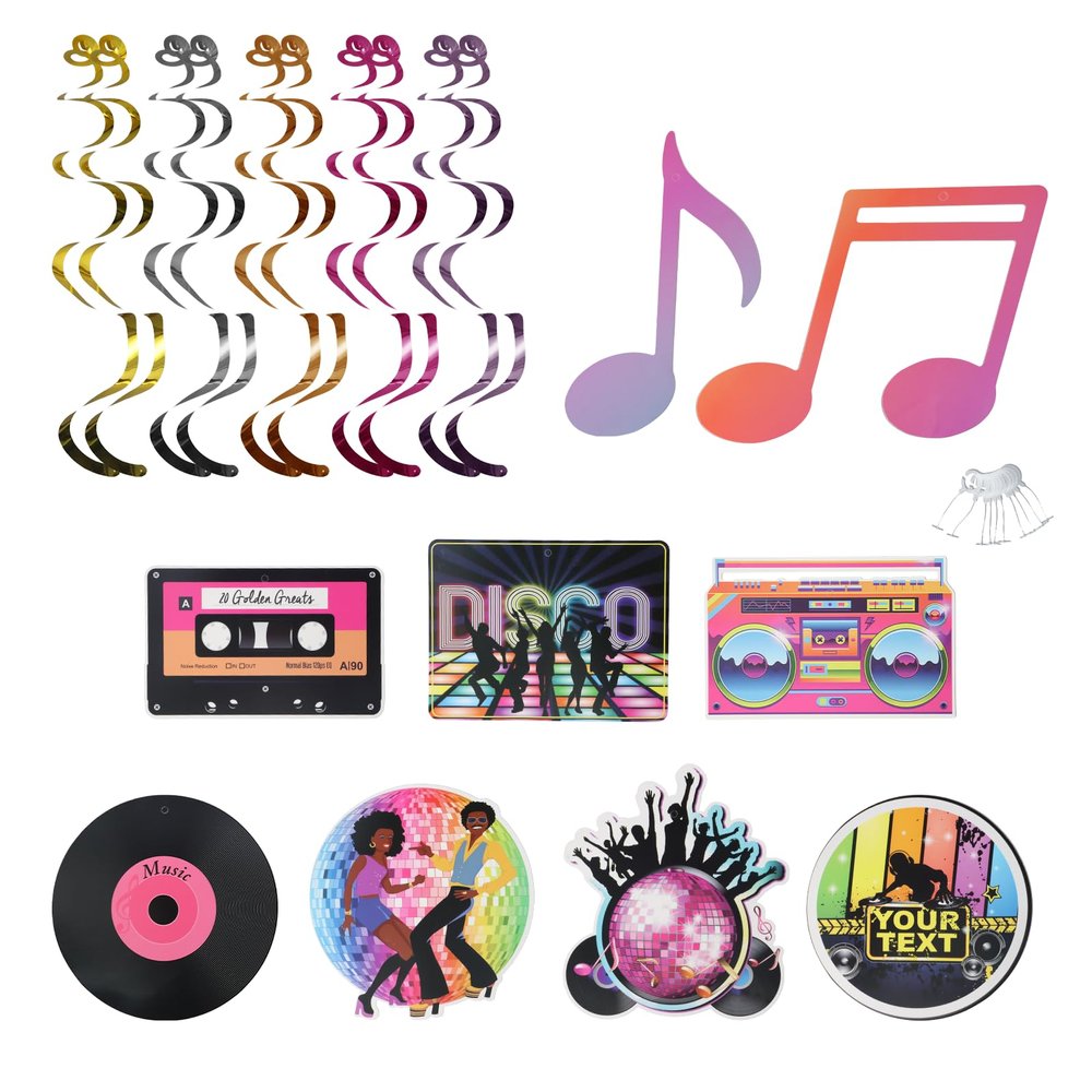 9-Piece 80s Theme Party Hanging Swirl Decorations