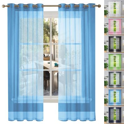 GAIFNAG Sheer Linen-Look Voile Curtain 120 x 85 cm, Sky Blue