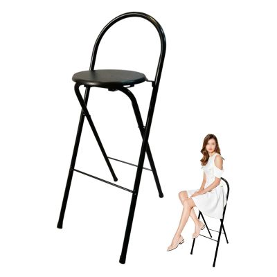 60 cm Folding Breakfast Bar Stool with Backrest, Portable 75 cm Folding High Chair for Kitchen and Dining Room, Black, 65 cm/26 in