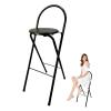 60 cm Folding Breakfast Bar Stool with Backrest, Portable 75 cm Folding High Chair for Kitchen and Dining Room, Black, 65 cm/26 in view 1