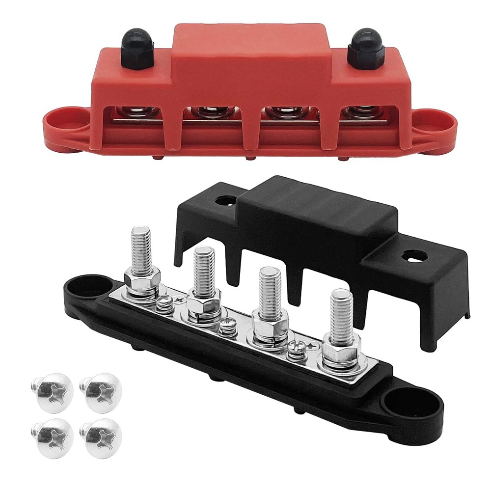 Sepzlly 2-Bus-Bar Distribution Block, 12–48V DC, 250A, M8 Studs