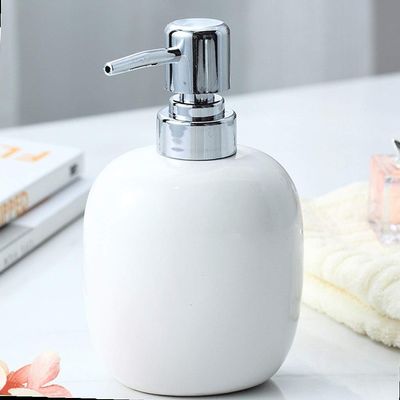 Ceramic Soap Dispenser with Manual Pump, Black and White, 360 ml