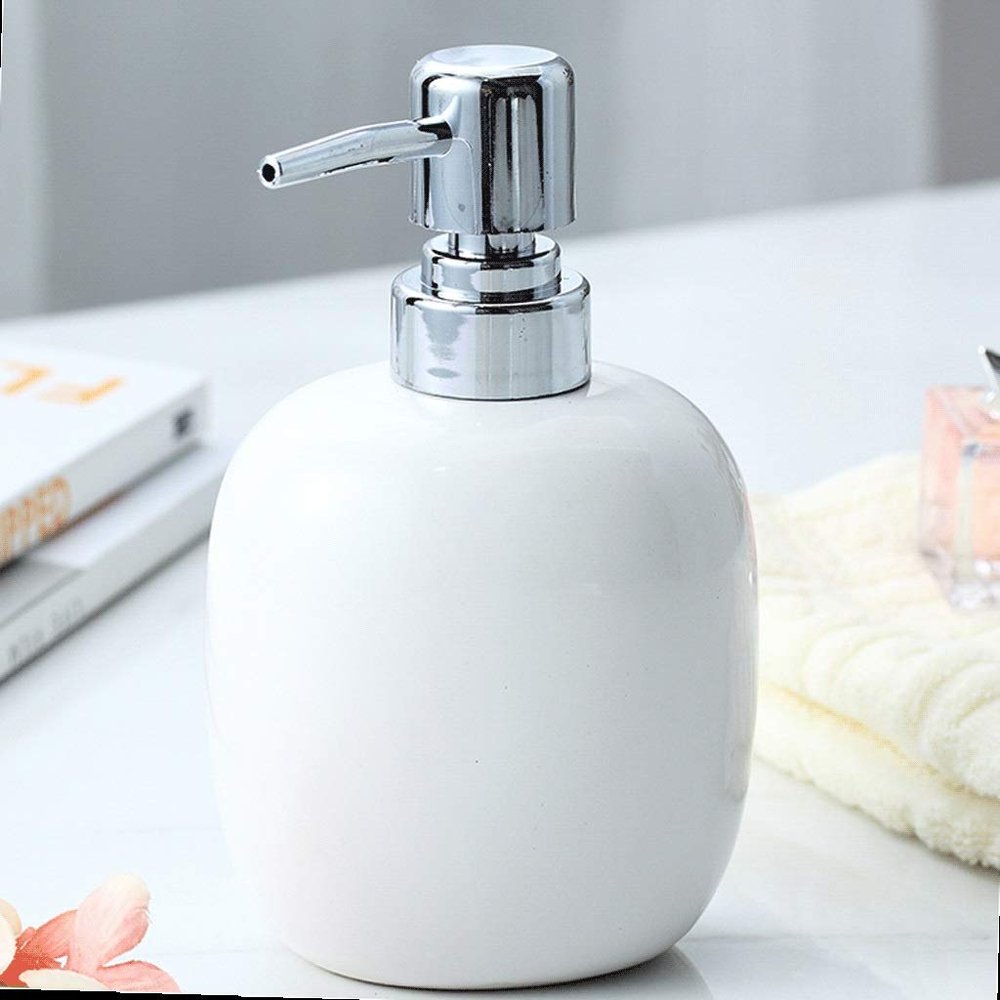 Ceramic Soap Dispenser with Manual Pump, Black and White, 360 ml