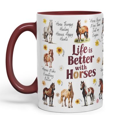 Vixar Ceramic Mug "Life is Better with Horses" for Tea, Coffee and Hot Drinks, 330 ml, Gift (Chestnut Brown)
