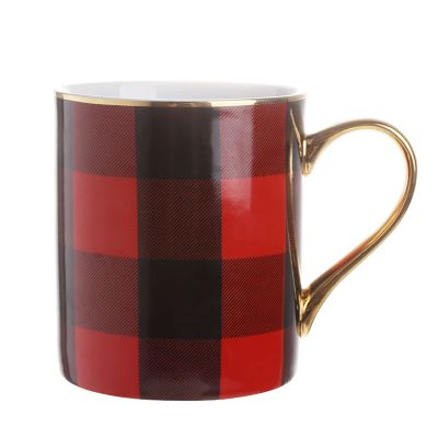 Chessboard Ceramic Coffee Mug with Gold-Colored Handle for Home, Office, and Travel