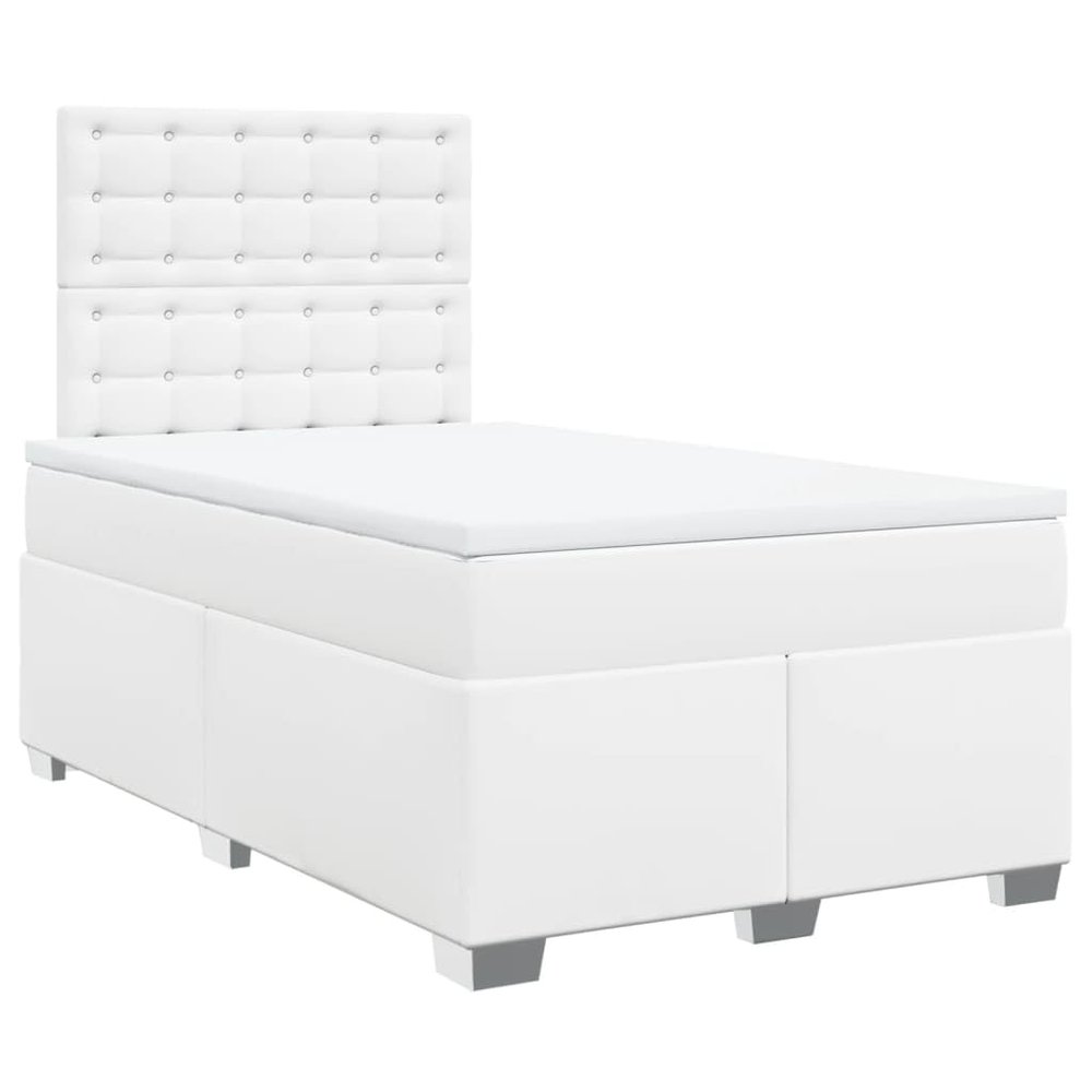 vidaXL Box Spring Bed with Mattress White 120 x 200 cm Faux Leather