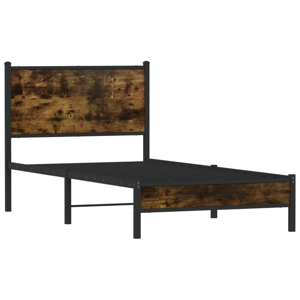 vidaXL Metal Bed Frame without Mattress, Smoked Oak, 90x190 cm