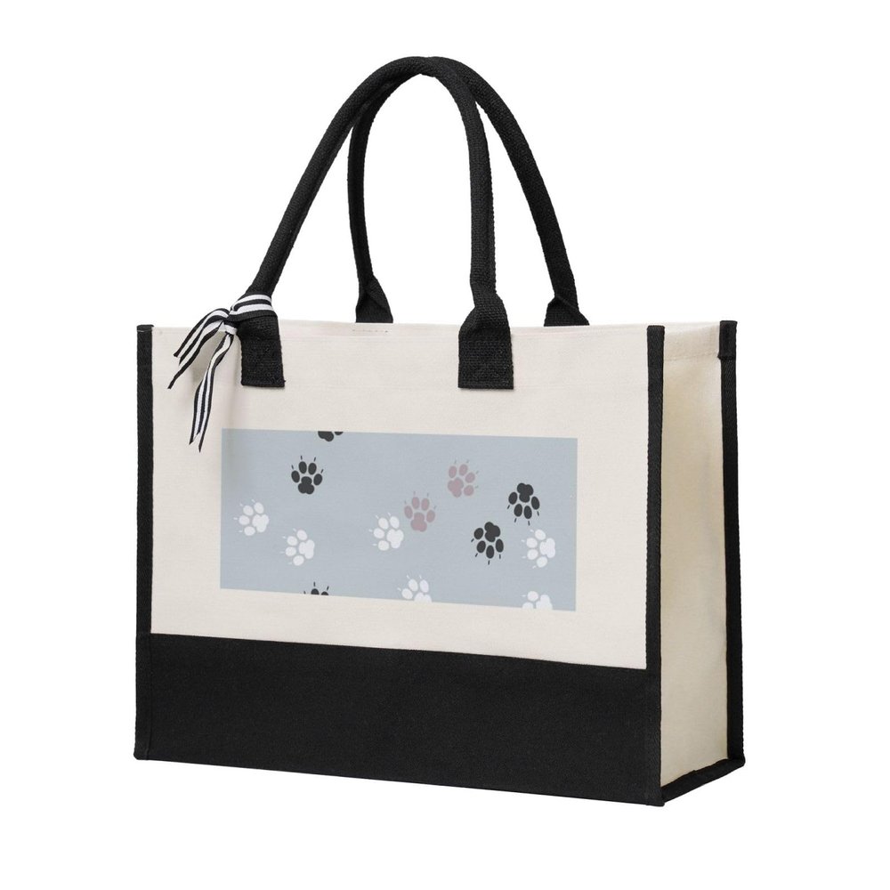 YUNWEIKEJI Paw Print Tracks Cat Canvas Tote Bag