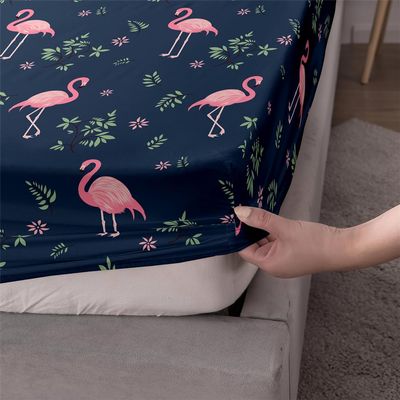 FANSU Fitted Sheet with Animal Print, 30 cm Deep Pockets, Pink Flamingo, 120 x 200 cm