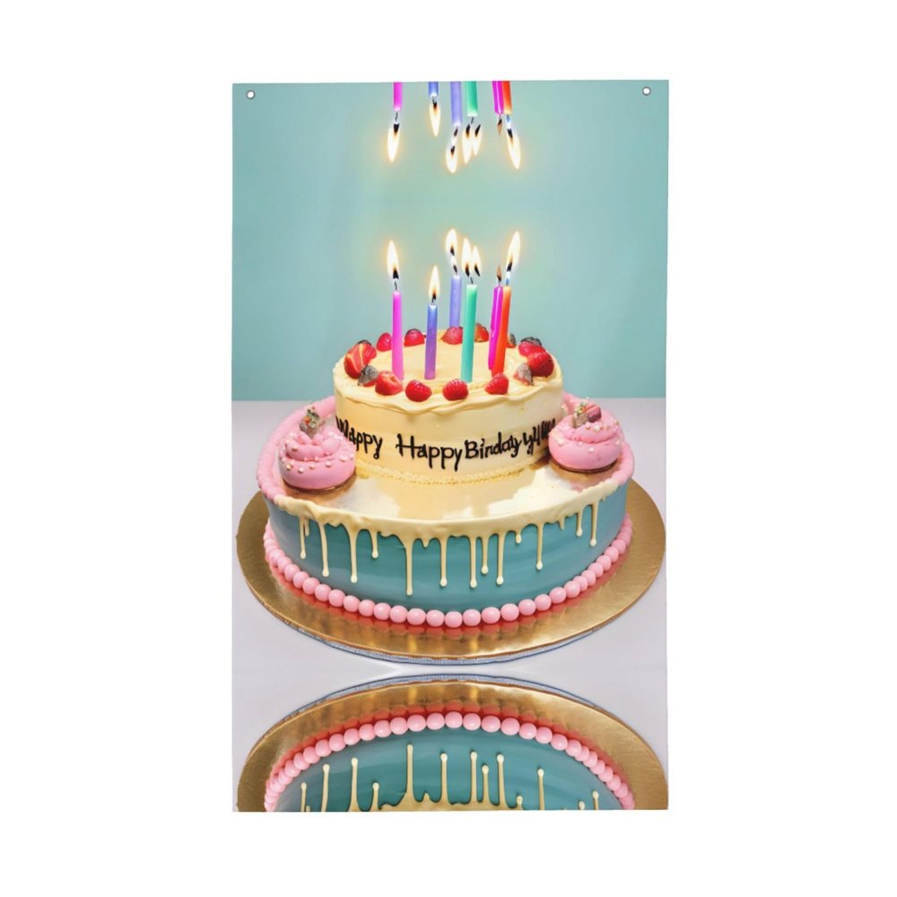 Happy Birthday Big Cake Print Garden Flag, Outdoor Decoration, Seasonal Funny Patriotic Decor, Military Gifts, 90 x 152 cm