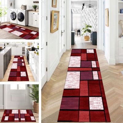 ZUZEKU Washable Non-Slip Hallway Runner Rug, 50 x 150 cm, Red and White