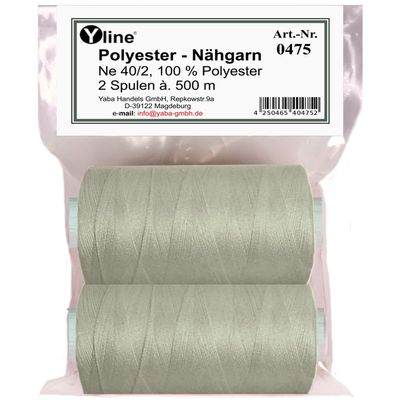 Yline 1,000 m Sewing Thread, 2 Spools, Polyester, Pearl Gray