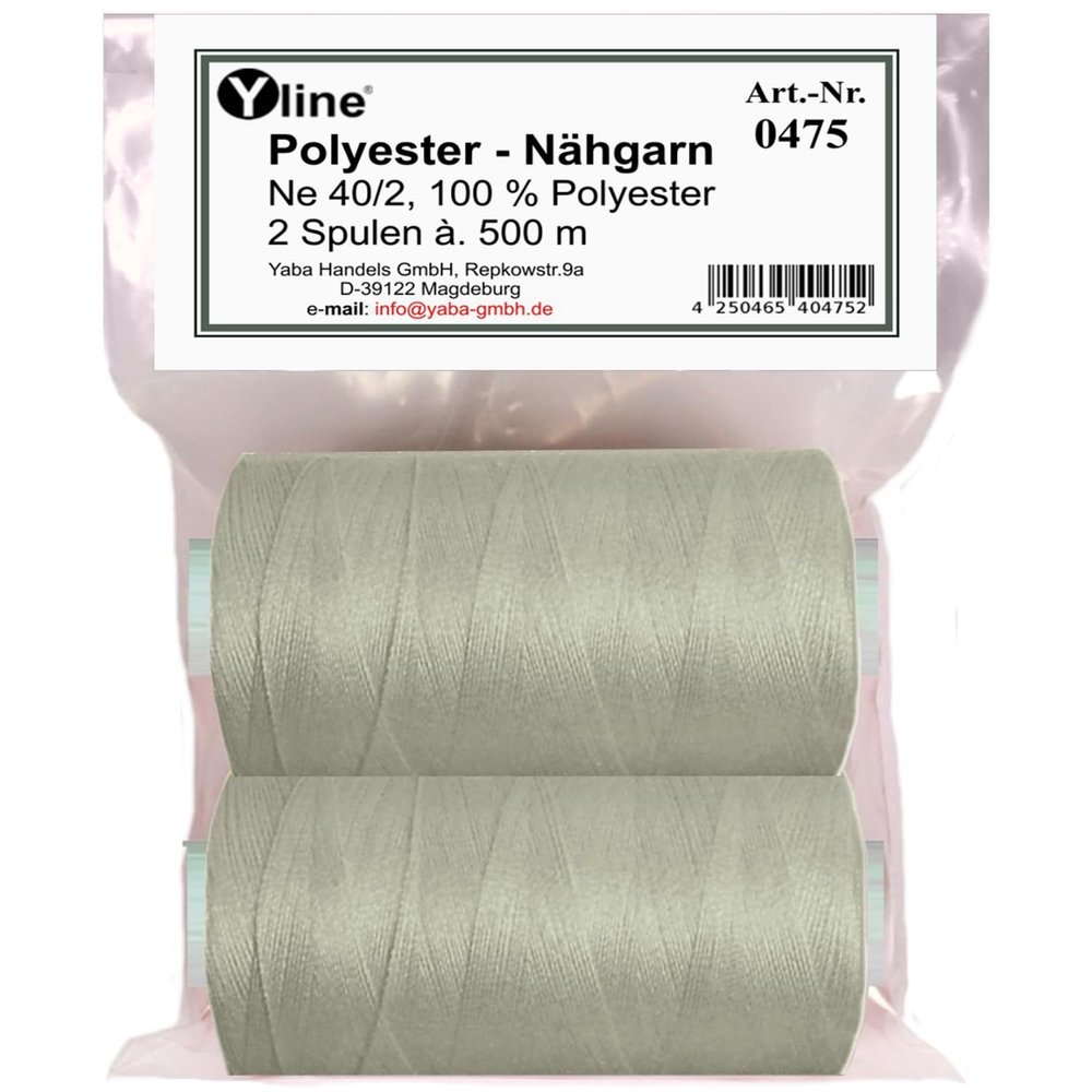Yline 1,000 m Sewing Thread, 2 Spools, Polyester, Pearl Gray
