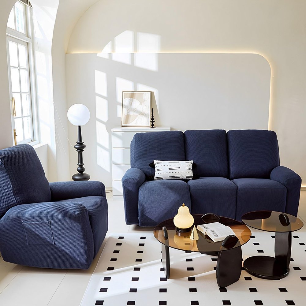 Morbuy Stretch Recliner Slipcover, Full Chair Cover, Solid Navy Blue, 2-Seater