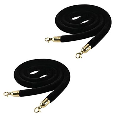 2-Pack Black Velvet Stanchion Ropes with Gold Hooks, 4 ft/120 cm