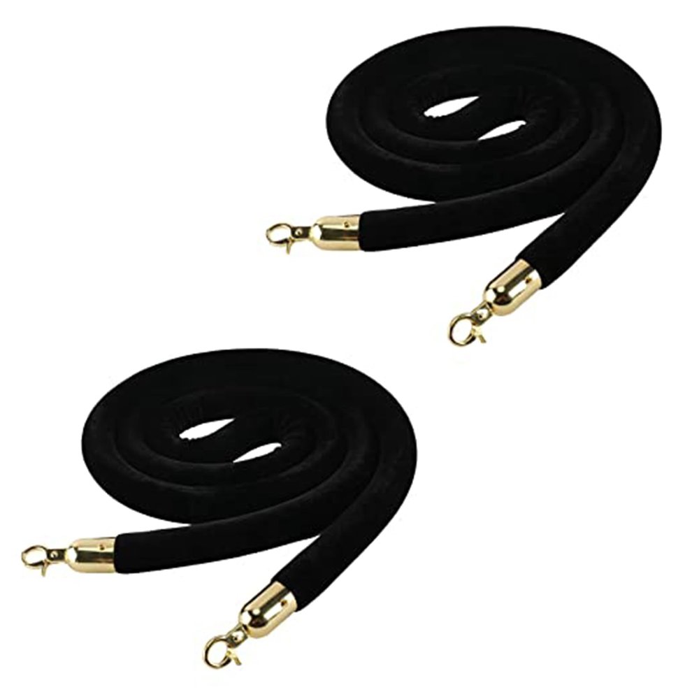 2-Pack Black Velvet Stanchion Ropes with Gold Hooks, 4 ft/120 cm