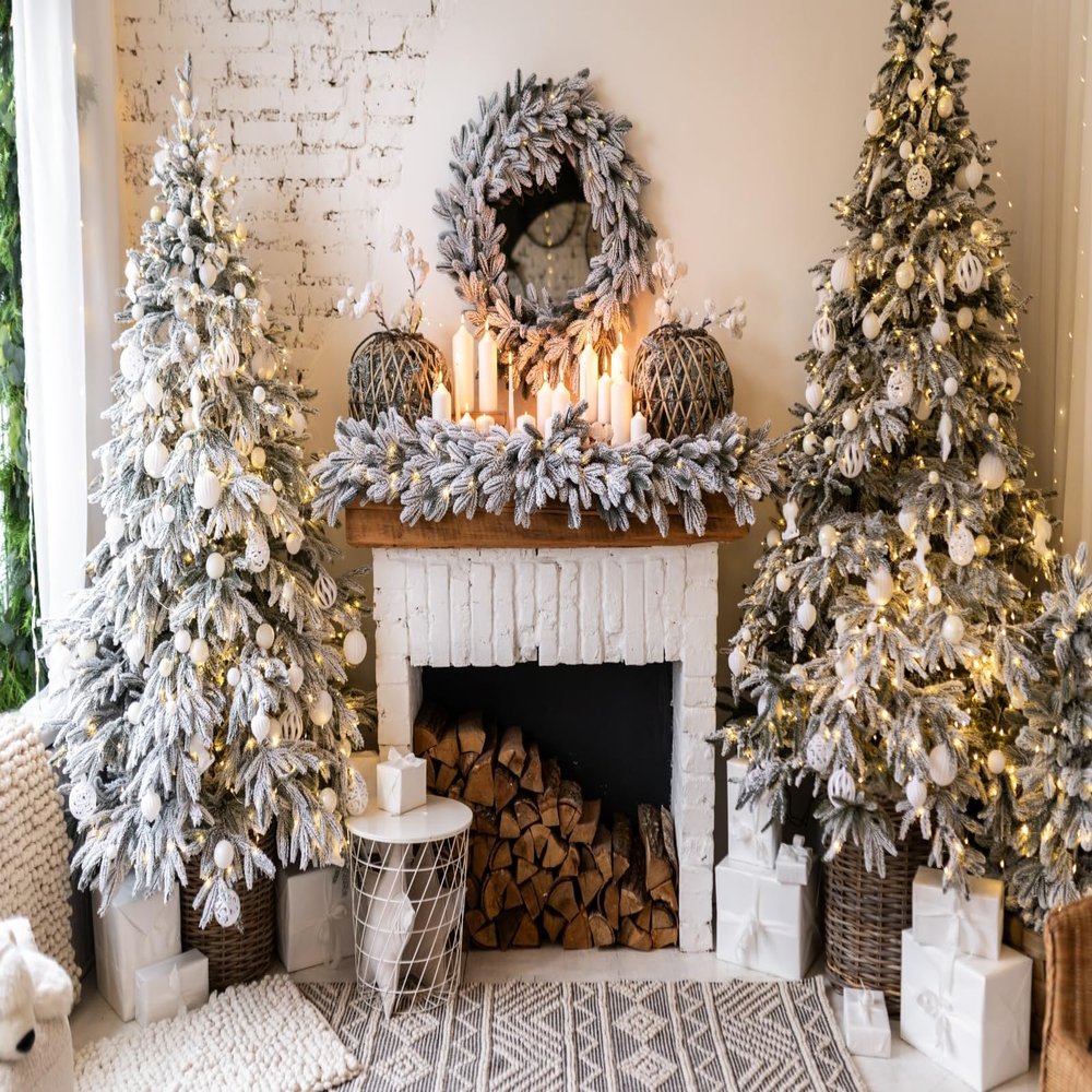 CORFOTO 3.5 x 2.5 m Christmas Tree and Fireplace Photo Backdrop