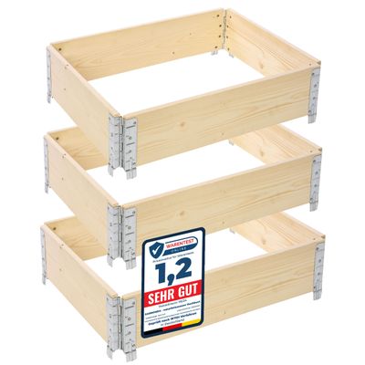 Garronda Natural Wooden Raised Garden Bed Frames, Stackable and Foldable, 3-Piece Set, 80 x 60 x 20 cm