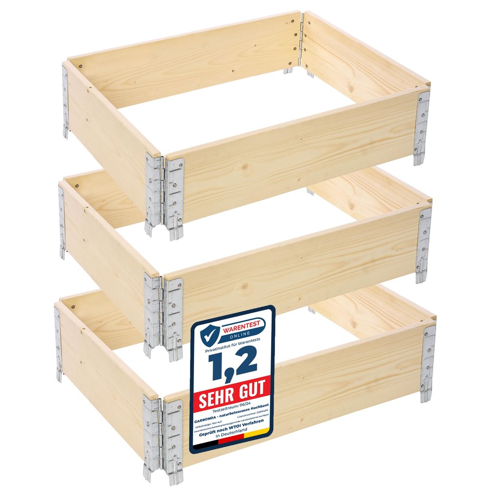 Garronda Natural Wooden Raised Garden Bed Frames, Stackable and Foldable, 3-Piece Set, 80 x 60 x 20 cm