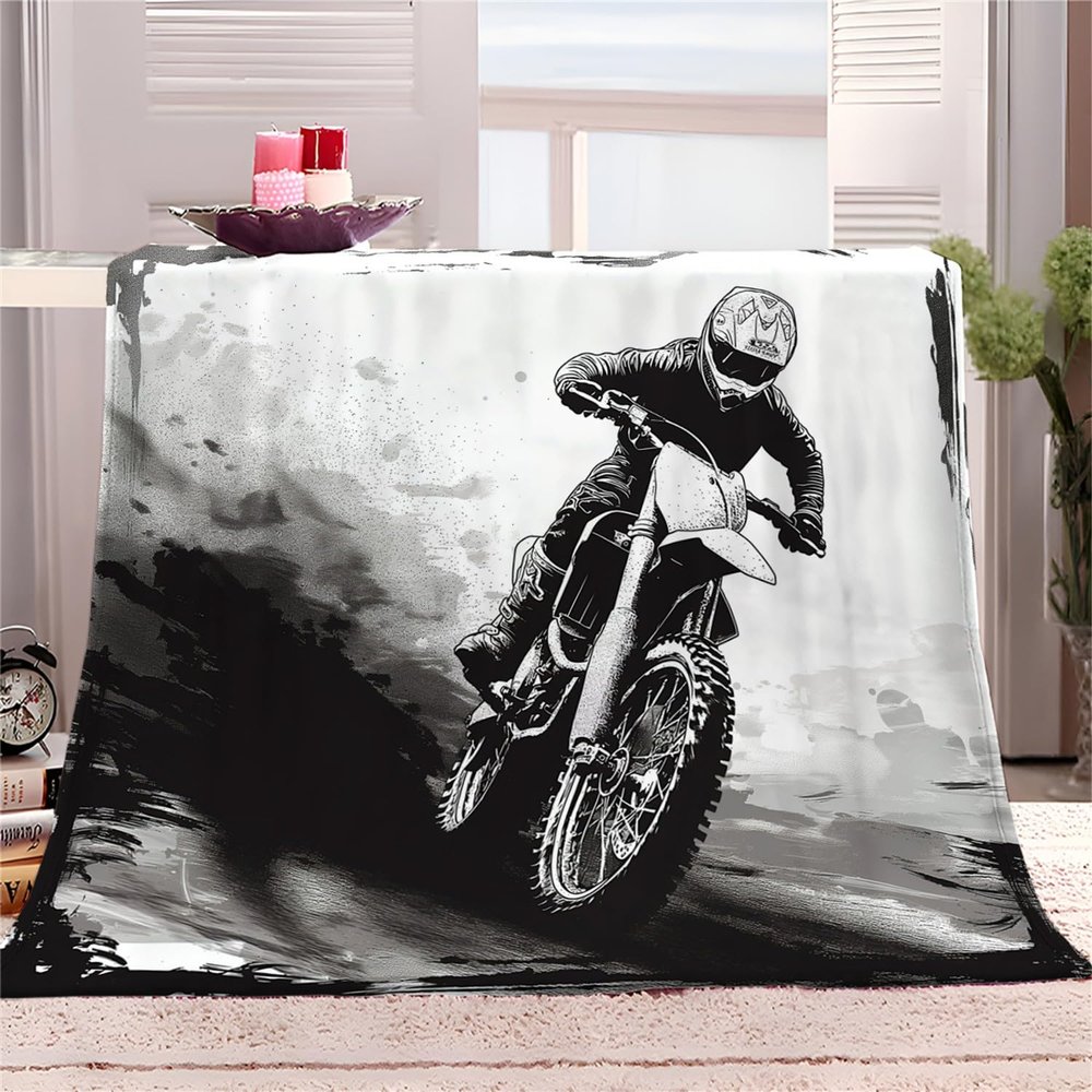 Motocross Fleece Blanket 130 x 150 cm, XL Soft Flannel Throw