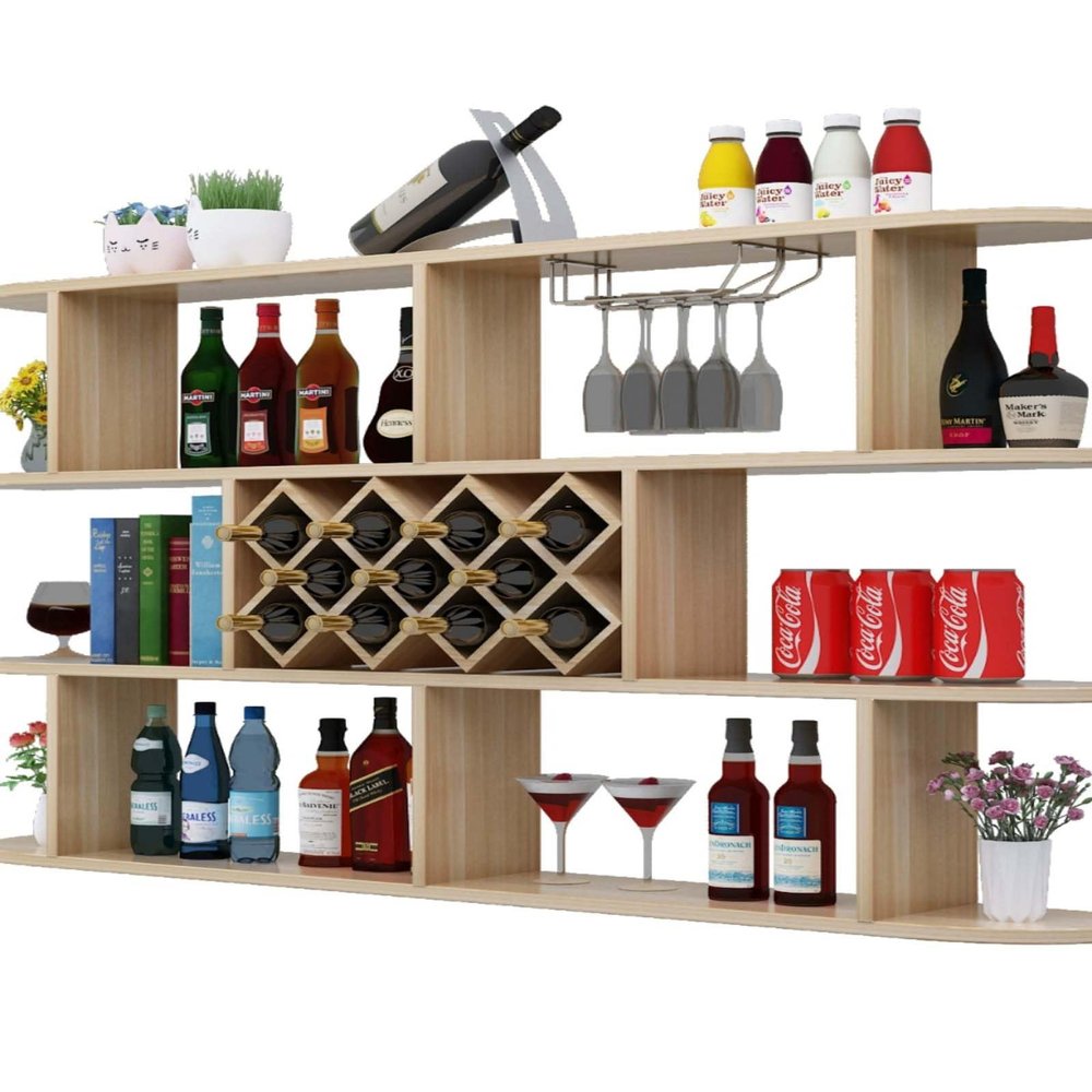 Wall-Mounted Wine Rack with Glass Holder, 1.4 m (55.11 in), B