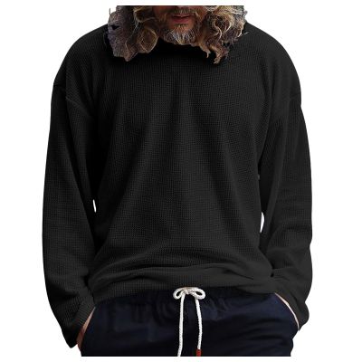 RUMAOZIA Men's Long-Sleeve Waffle-Knit Pullover Shirt
