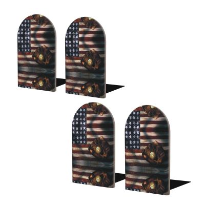 Wooden Bookends, American Flag Baseball Design, 2-Pack