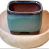 Small Green-Blue Glazed Succulent Planter with Brick Core view 1