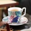 DECRZPB Ceramic Coffee and Tea Cup with Saucer, Tropical Leaves view 1