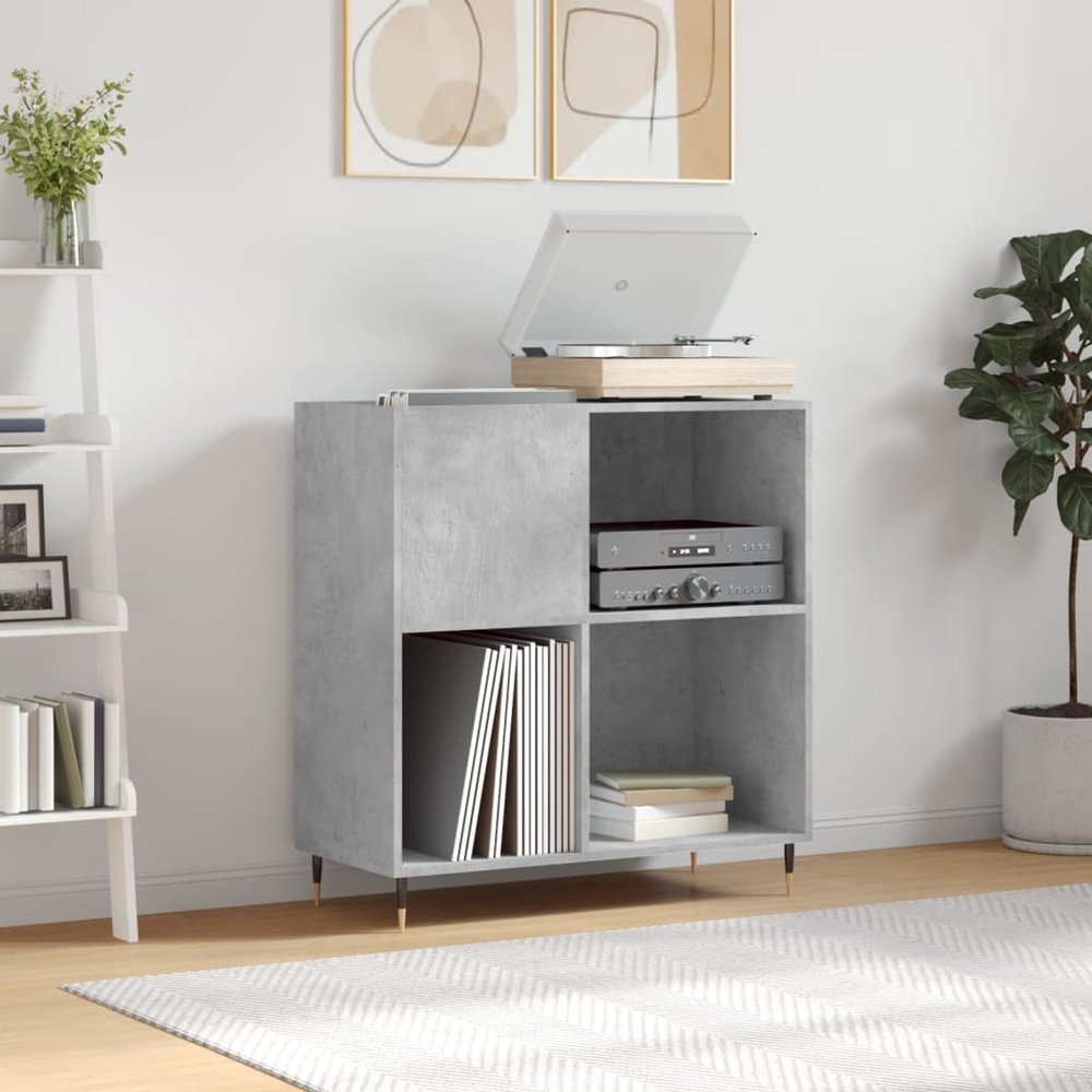 JUDYY Record Cabinet, Concrete Gray, 84.5 x 38 x 89 cm, Engineered Wood