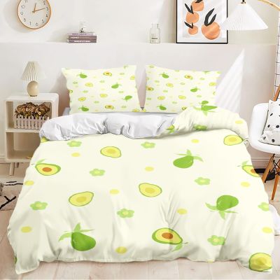 Fadaing Avocado Bedding Set 135 x 200 cm, Cute Avocado Pattern, Cartoon 3D Printed, 100% Microfiber Duvet Cover Set for Children (Single 140 x 210 cm)