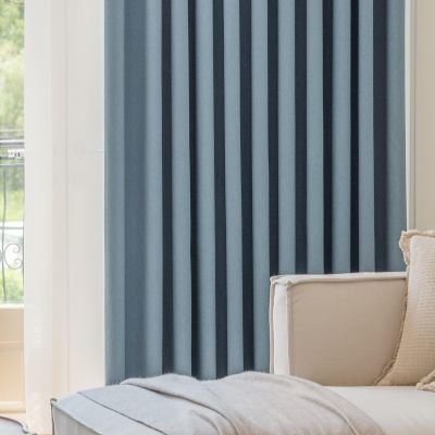 KnSam 2-Piece Blue Window Curtain Set, Jacquard Chenille Blackout Curtains, 107 x 115 cm Each